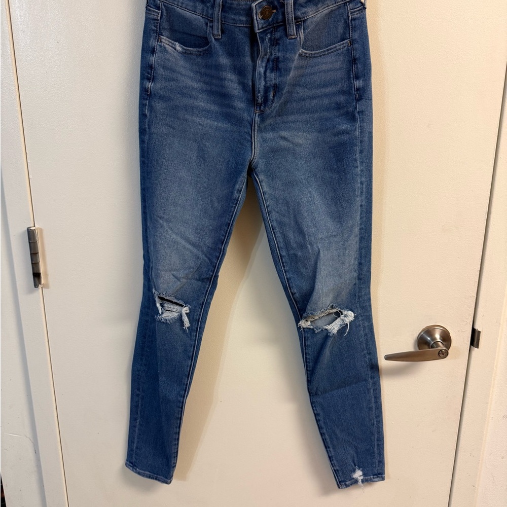 American Eagle Outfitters Dark Blue Ripped Skinny Jeans